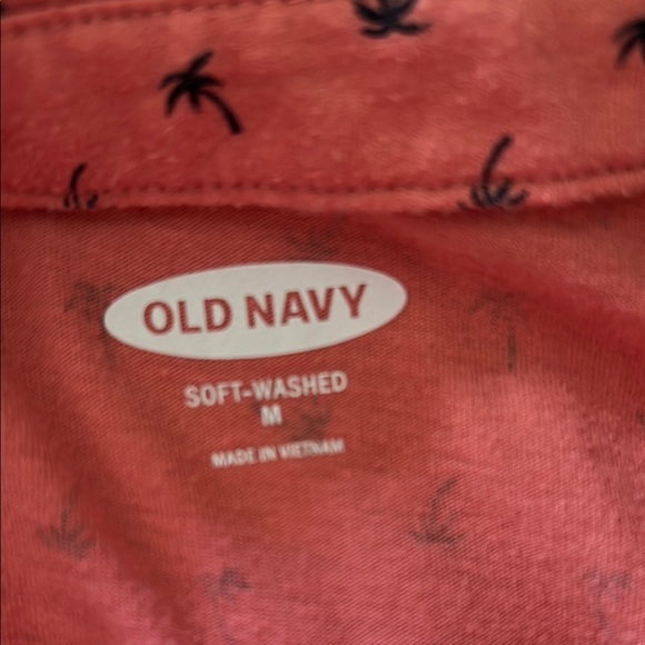 Old Navy Coral Polo with Tiny Black Palm Motif - Picture 6 of 7